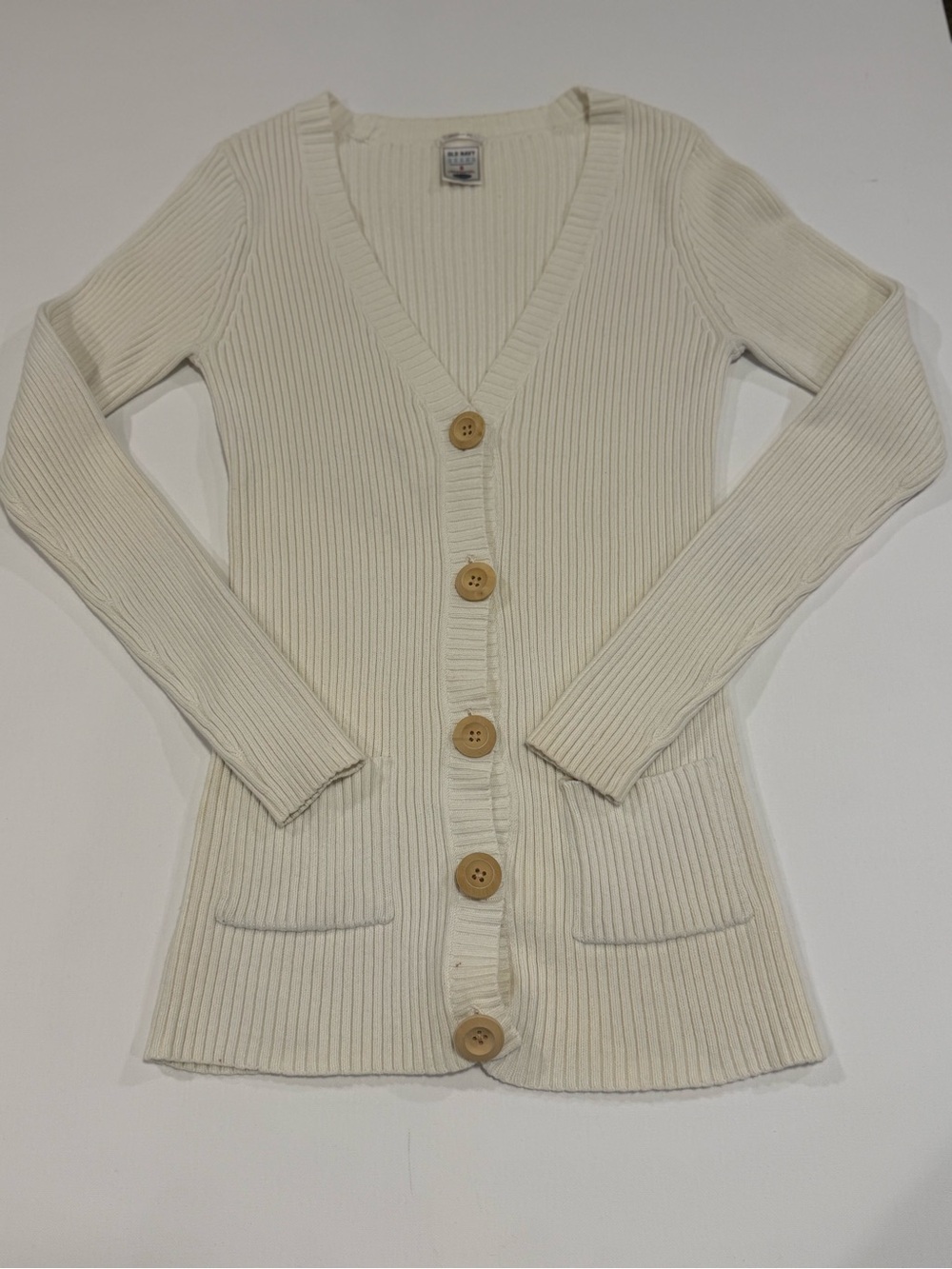 Old Navy Cream Ribbed V-Neck Button-Front Women's Cardigan